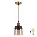 BRILAGI - LED lustra uz troses RETRO GLASS 1xE27/60W/230V pr. 15,5 cm zeltaina/dūmakaini bēša