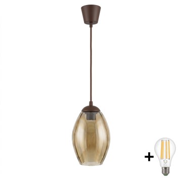 BRILAGI - LED lustra uz troses RETRO GLASS 1xE27/60W/230V pr. 17 cm brūna/dūmakaini bēša
