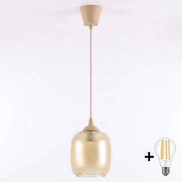 BRILAGI - LED lustra uz troses RETRO GLASS 1xE27/60W/230V Ø 14 cm bēšs/dūmakaini brūns