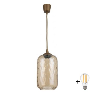 BRILAGI - LED lustra uz troses RETRO GLASS 1xE27/60W/230V Ø 14 cm brūna/dūmakaini brūna