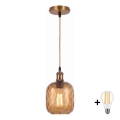 BRILAGI - LED Lustra uz troses RETRO GLASS 1xE27/60W/230V Ø 14 cm zelta/dūmakaini brūna