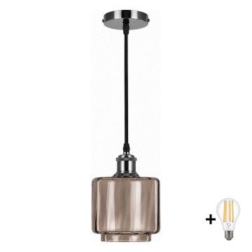 BRILAGI - LED lustra uz troses RETRO GLASS 1xE27/60W/230V Ø 15 cm melna/dūmakaini bēša
