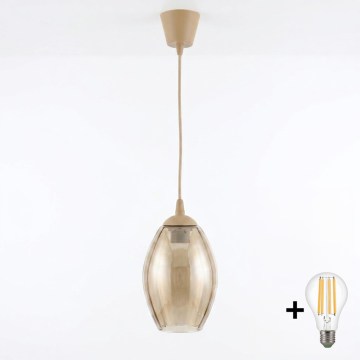 BRILAGI - LED lustra uz troses RETRO GLASS 1xE27/60W/230V Ø 17 cm bēša/dūmota bēša