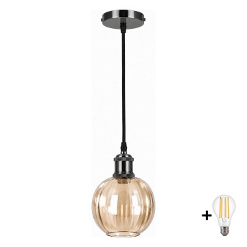 BRILAGI - LED lustra uz troses RETRO GLASS 1xE27/60W/230V Ø 18 cm melna/dūmakaini brūna