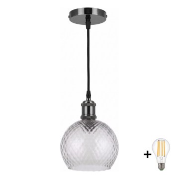 BRILAGI - LED lustra uz troses RETRO GLASS 1xE27/60W/230V Ø 25 cm melna/dūmakaini pelēka