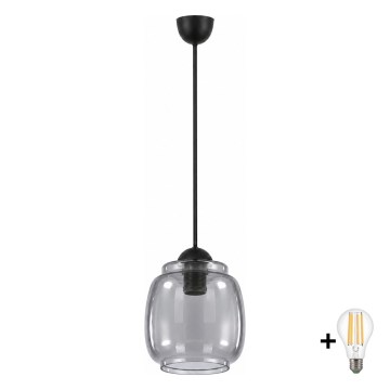 BRILAGI - LED lustra uz troses RETRO GLASS 1xE27/60W/230V Ø 26 cm melna/dūmakaina pelēka