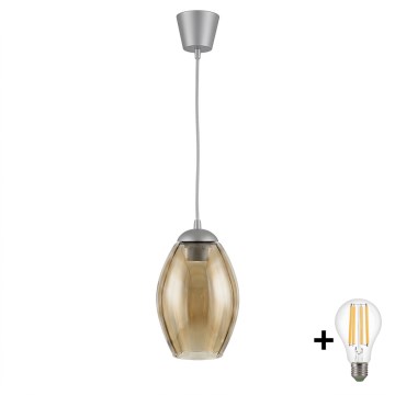 BRILAGI - LED lustra uz troses RETRO GLASS 1xE27/60W/230V Ø17 cm sudraba/dūmaina bēša