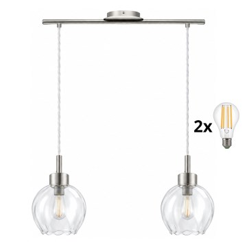 BRILAGI - LED lustra uz troses RETRO GLASS 2xE27/60W/230V matēts hroms/caurspīdīgs
