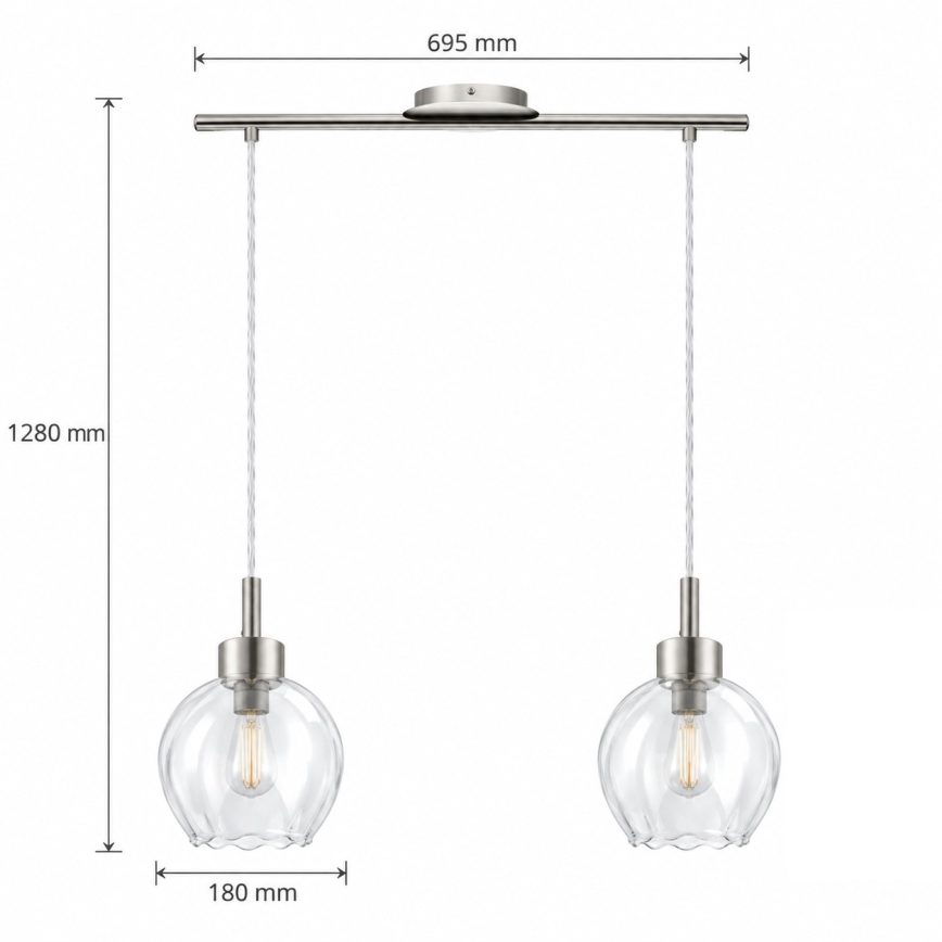 BRILAGI - LED lustra uz troses RETRO GLASS 2xE27/60W/230V matēts hroms/caurspīdīgs