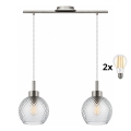 BRILAGI - LED lustra uz troses RETRO GLASS 2xE27/60W/230V matēts hroms/dūmakaini pelēks