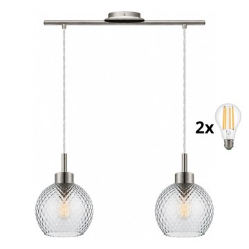BRILAGI - LED lustra uz troses RETRO GLASS 2xE27/60W/230V matēts hroms/dūmakaini pelēks
