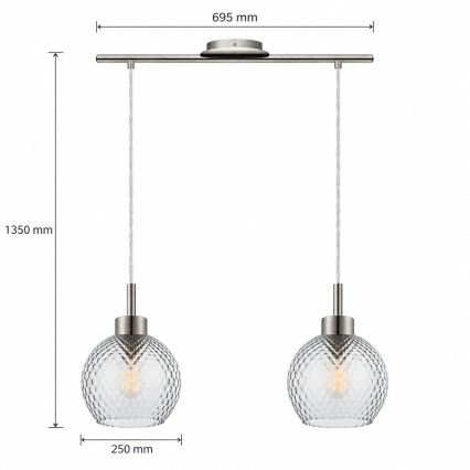 BRILAGI - LED lustra uz troses RETRO GLASS 2xE27/60W/230V matēts hroms/dūmakaini pelēks
