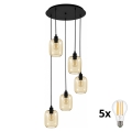 BRILAGI - LED lustra uz troses RETRO GLASS 5xE27/60W/230V melna/dūmakaina brūna