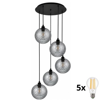 BRILAGI - LED lustra uz troses RETRO GLASS 5xE27/60W/230V melna/dūmakaini pelēka