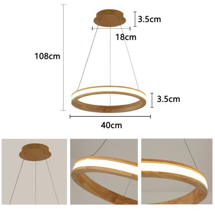 Brilagi - LED lustra uz troses UMEA WOOD LED/30W/230V Ø 40 cm kaučuka koks