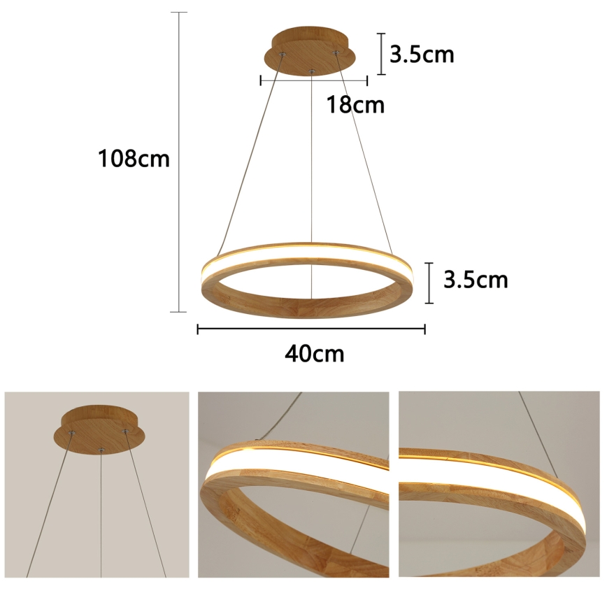 Brilagi - LED lustra uz troses UMEA WOOD LED/30W/230V Ø 40 cm kaučuka koks