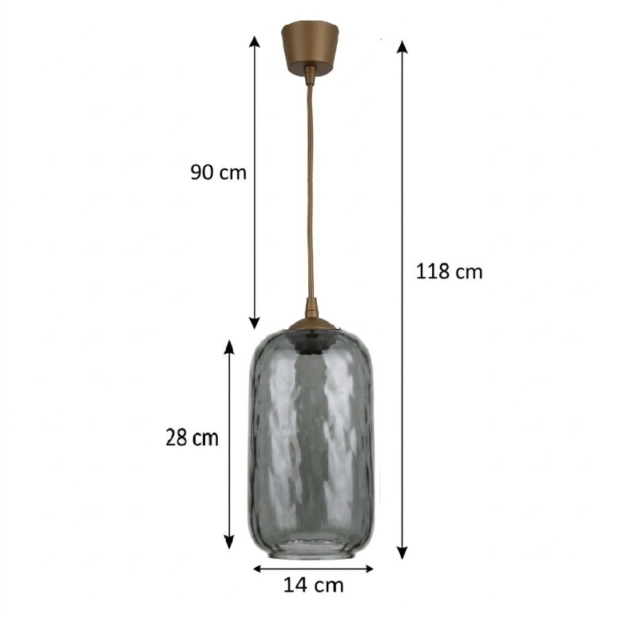 BRILAGI - LED lustra uz troses RETRO GLASS 1xE27/60W/230V Ø 14 cm brūna/dūmakaini pelēka