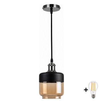 BRILAGI - LED lustra uz vada RETRO GLASS 1xE27/60W/230V Ø 14 cm melna/dūmakaini bēša