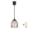 BRILAGI - LED lustra uz vada RETRO GLASS 1xE27/60W/230V Ø 17 cm melna/dūmakaini bēša
