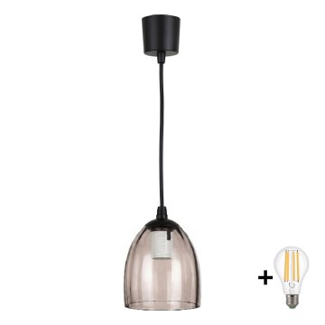 BRILAGI - LED lustra uz vada RETRO GLASS 1xE27/60W/230V Ø 17 cm melna/dūmakaini bēša