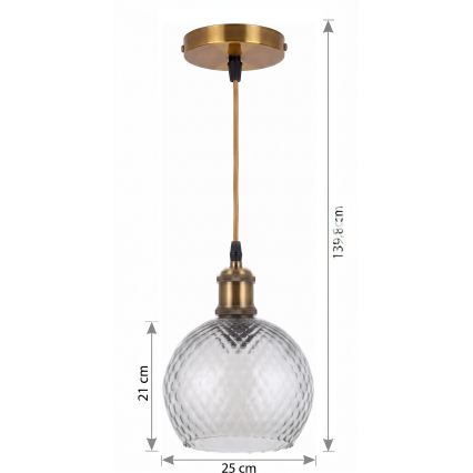 BRILAGI - LED lustra uz kabeļa RETRO GLASS 1xE27/60W/230V Ø 25 cm zelta/dūmakaini pelēka