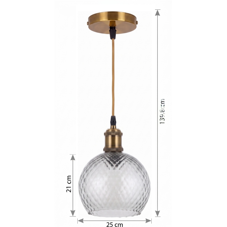 BRILAGI - LED lustra uz kabeļa RETRO GLASS 1xE27/60W/230V Ø 25 cm zelta/dūmakaini pelēka