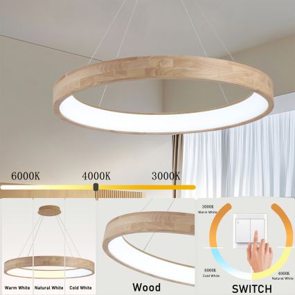 Brilagi - LED lustra uz troses FALCON WOOD LED/60W/230V 3000/4000/6000K Ø 80 cm koka