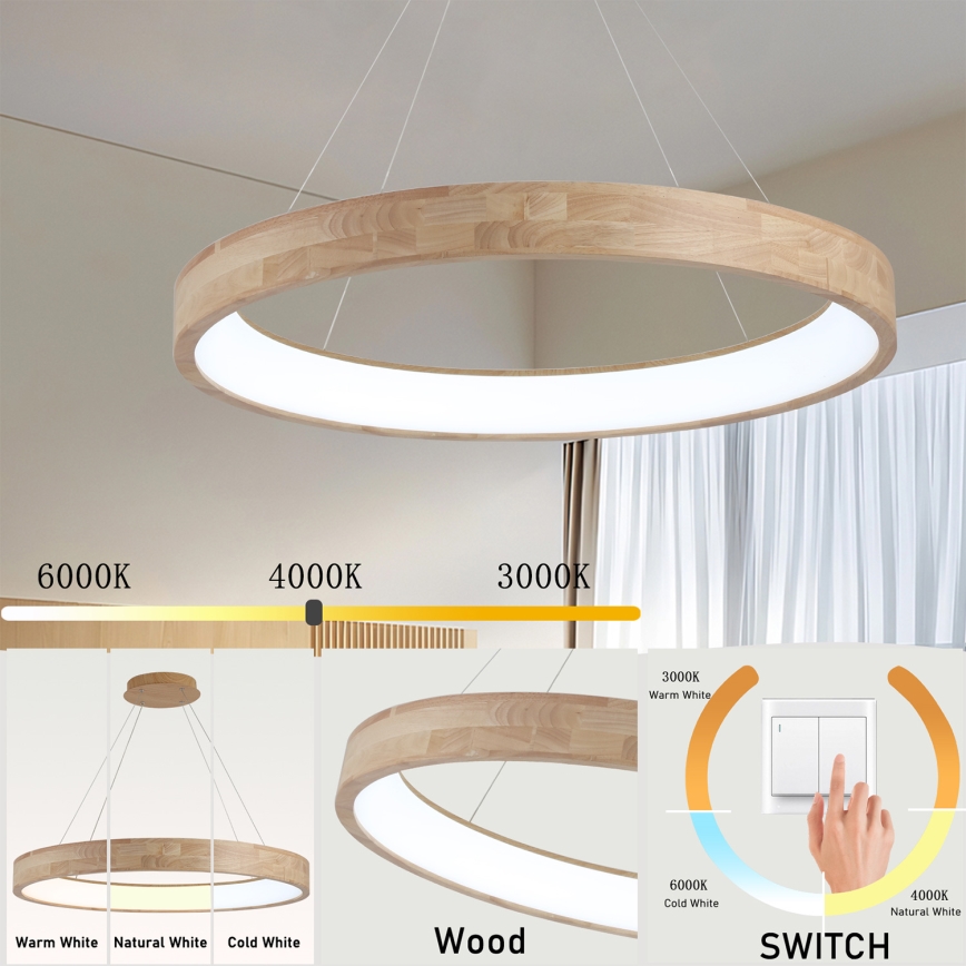 Brilagi - LED lustra uz troses FALCON WOOD LED/60W/230V 3000/4000/6000K Ø 80 cm koka