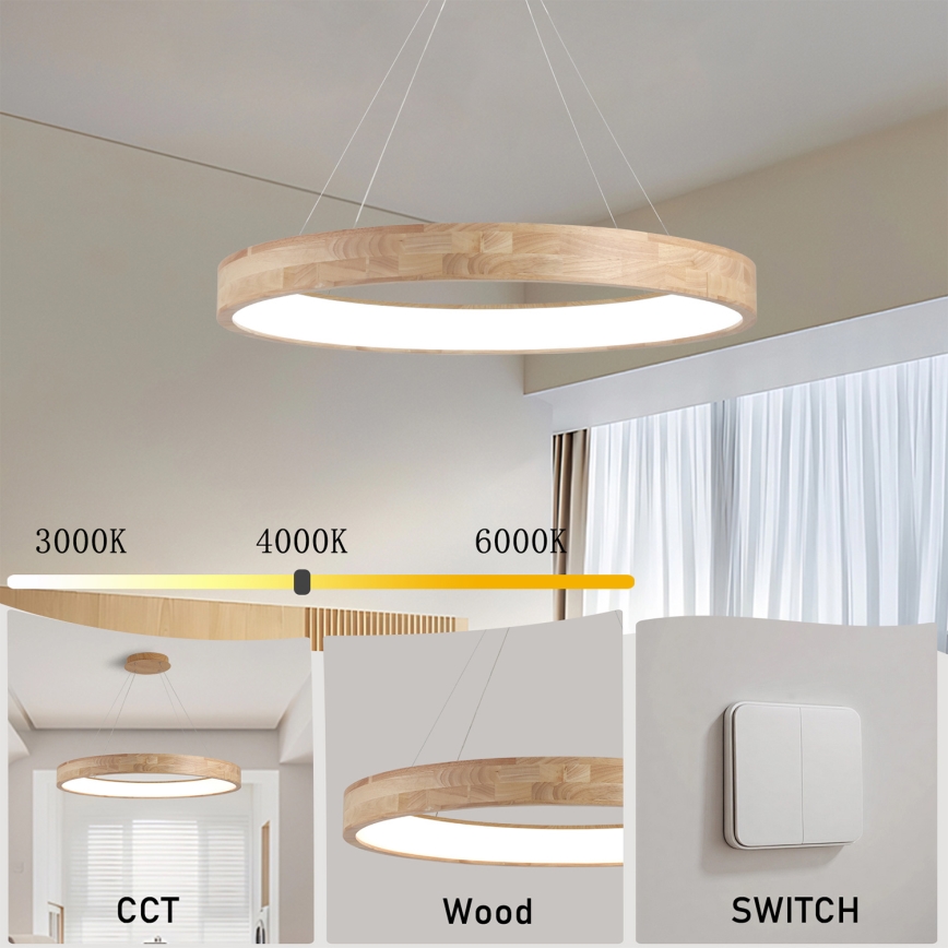 Brilagi - LED lustra uz troses FALCON WOOD LED/60W/230V 3000/4000/6000K Ø 80 cm koka