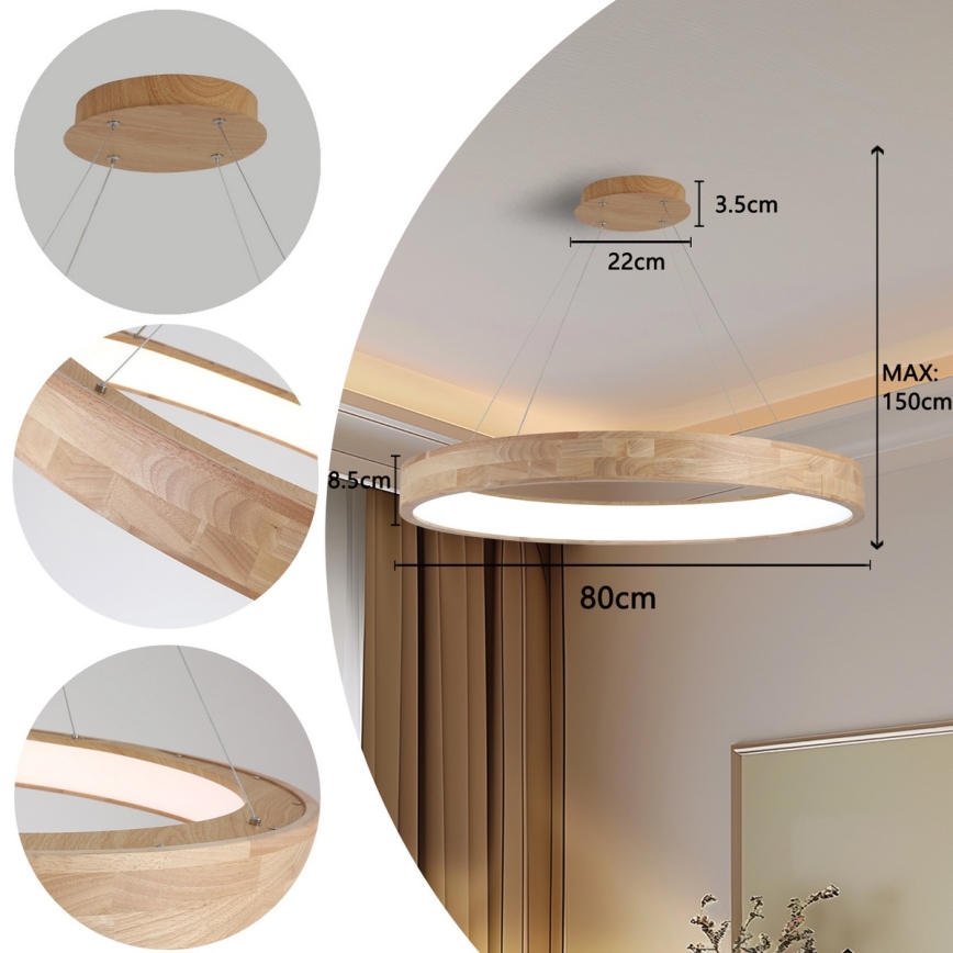 Brilagi - LED lustra uz troses FALCON WOOD LED/60W/230V 3000/4000/6000K Ø 80 cm koka