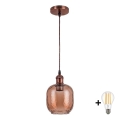 BRILAGI - LED pakaramā lampa ar kabeli RETRO GLASS, 1x E27/60W/230V, Ø 14 cm, vara / dūmaini brūna