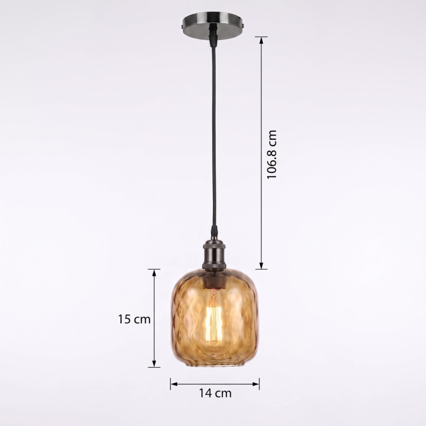 BRILAGI - LED pakaramā lampa uz vada RETRO GLASS 1xE27/60W/230V Ø 14 cm melna/dūmaina brūna