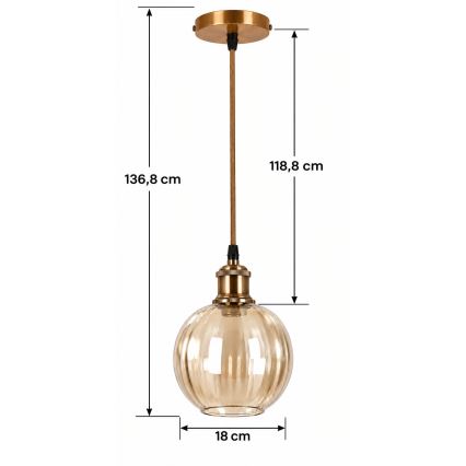 BRILAGI - LED lustra uz stieples RETRO GLASS 1xE27/60W/230V Ø 18 cm zelta/dūmakaina brūna