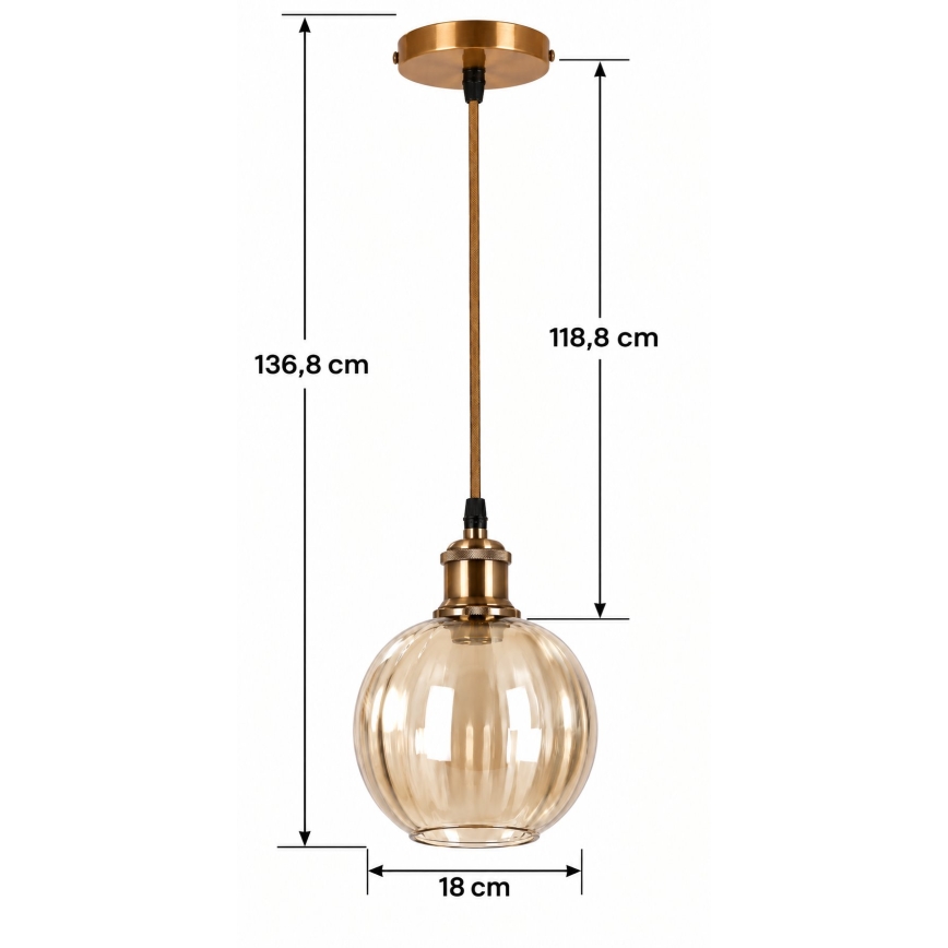 BRILAGI - LED lustra uz stieples RETRO GLASS 1xE27/60W/230V Ø 18 cm zelta/dūmakaina brūna