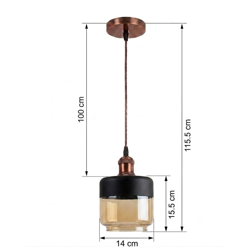 BRILAGI - LED lustra uz kabeļa RETRO GLASS 1xE27/60W/230V Ø 14 cm vara/dūmakaini bēšs/melns
