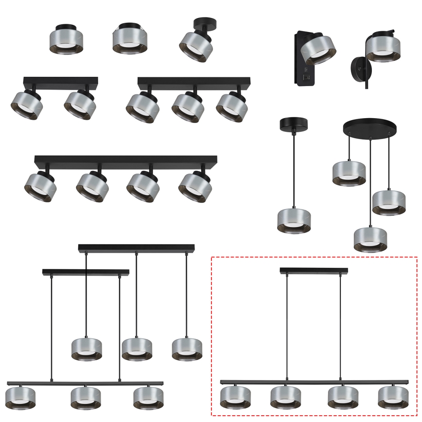 Brilagi - LED Pakaramā lampa uz troses AURA LUX 4xGX53/30W/230V melna/dūmaina