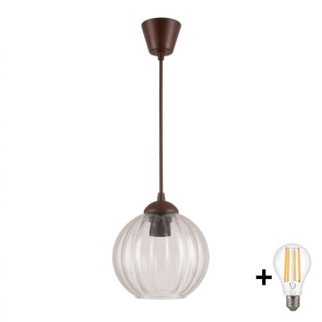 BRILAGI - LED pakaramā lampa uz troses RETRO GLASS 1xE27/60W/230V Ø 18 cm brūna/caurspīdīga