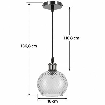 BRILAGI - LED lustra uz troses RETRO GLASS 1xE27/60W/230V Ø 18 cm melna/dūmaini pelēka