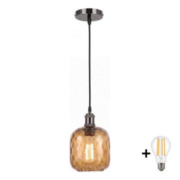 BRILAGI - LED pakaramā lampa uz vada RETRO GLASS 1xE27/60W/230V Ø 14 cm melna/dūmaina brūna