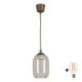 BRILAGI - LED pakaramā lampa uz vada RETRO GLASS 1xE27/60W/230V Ø14 cm brūna/dūmakaini pelēka