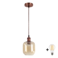 BRILAGI - LED pakaramā lustra RETRO GLASS uz kabeļa 1xE27/60W/230V Ø 14 cm vara/dūmakaini brūna