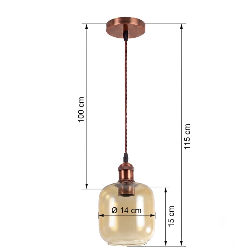BRILAGI - LED pakaramā lustra RETRO GLASS uz kabeļa 1xE27/60W/230V Ø 14 cm vara/dūmakaini brūna