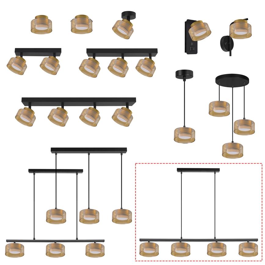 Brilagi - LED Pakaramā lustra uz troses AURA LUX 4xGX53/30W/230V melna/zelta