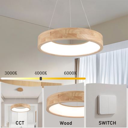 Brilagi - LED piekaramā lustra uz troses FALCON WOOD LED/30W/230V 3000/4000/6000K Ø 45 cm, koka