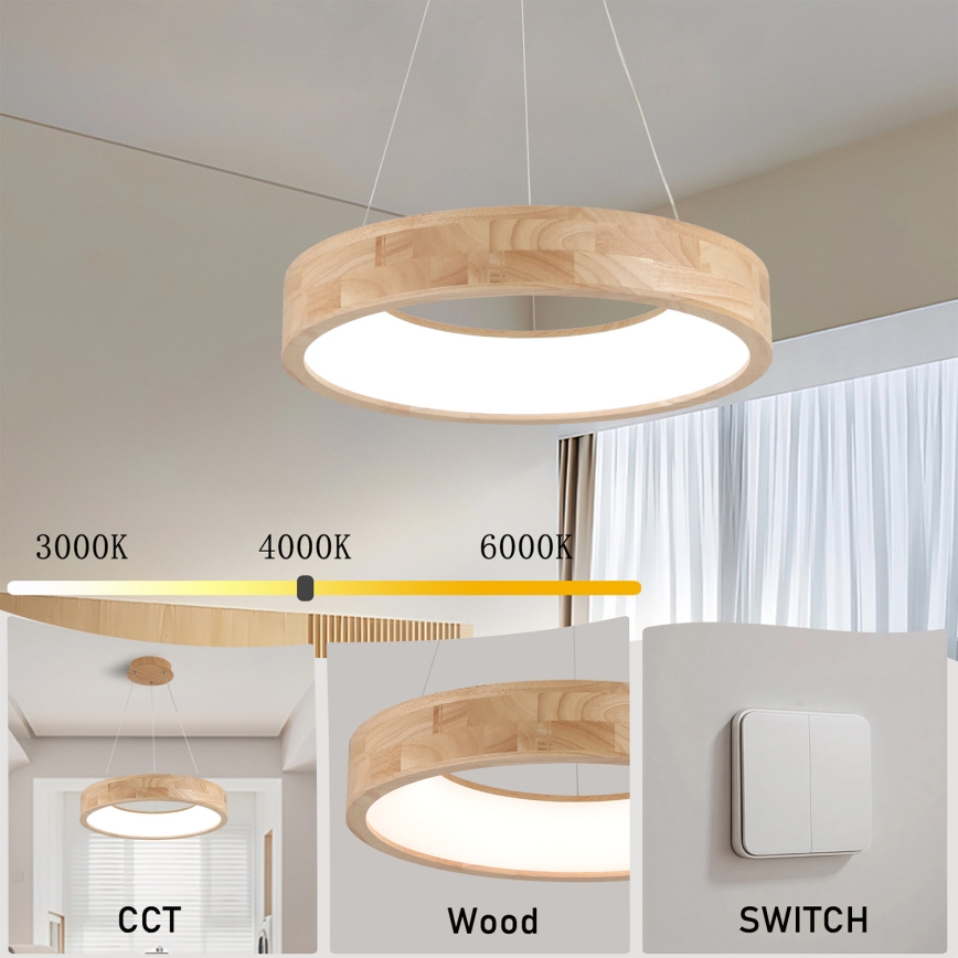 Brilagi - LED piekaramā lustra uz troses FALCON WOOD LED/30W/230V 3000/4000/6000K Ø 45 cm, koka