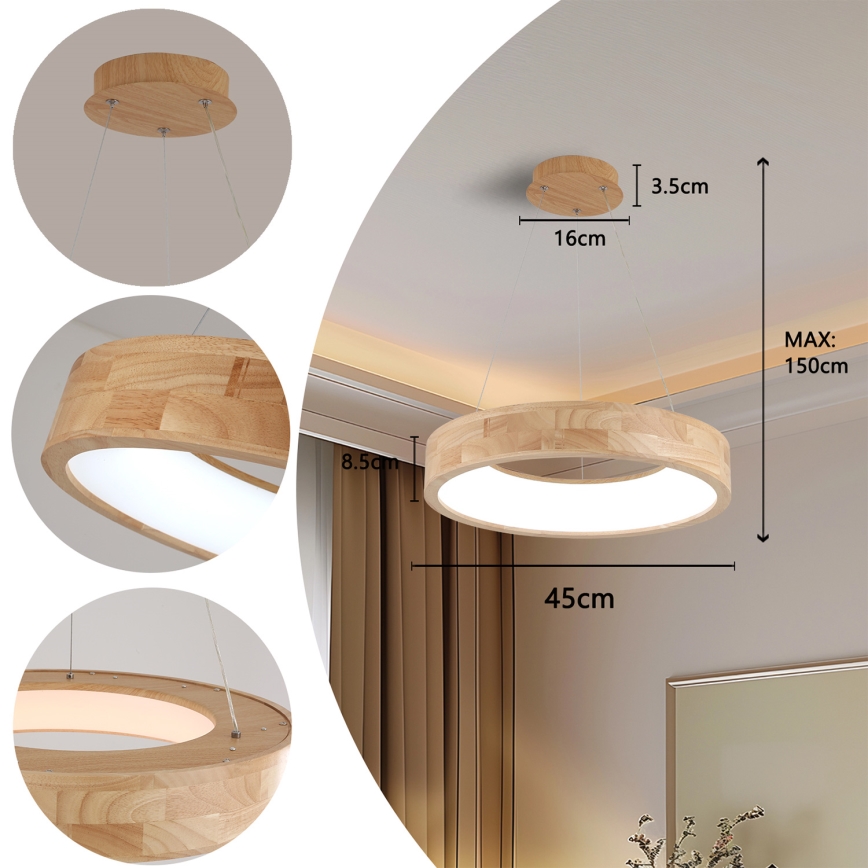 Brilagi - LED piekaramā lustra uz troses FALCON WOOD LED/30W/230V 3000/4000/6000K Ø 45 cm, koka