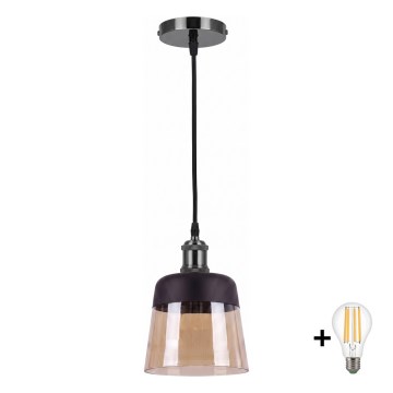 BRILAGI - LED pakaramā lustra uz troses RETRO GLASS 1xE27/60W/230V Ø 15,5 cm melna/dūmakaina bēša