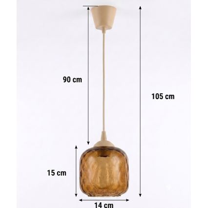 BRILAGI - LED lustra ar auklu RETRO GLASS 1xE27/60W/230V Ø 14 cm bēša/dūmaina brūna