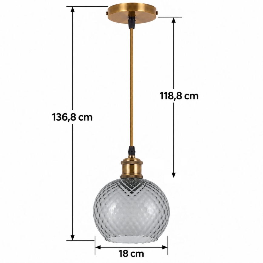 BRILAGI - LED Piekaramā lampa uz vada RETRO GLASS 1xE27/60W/230V Ø 18 cm zelta/dūmakaini pelēka