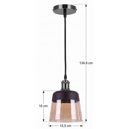 BRILAGI - LED pakaramā lustra uz troses RETRO GLASS 1xE27/60W/230V Ø 15,5 cm melna/dūmakaina bēša